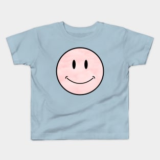 pastel pink cloud background vintage classic Smiley Face Black Outline Kids T-Shirt